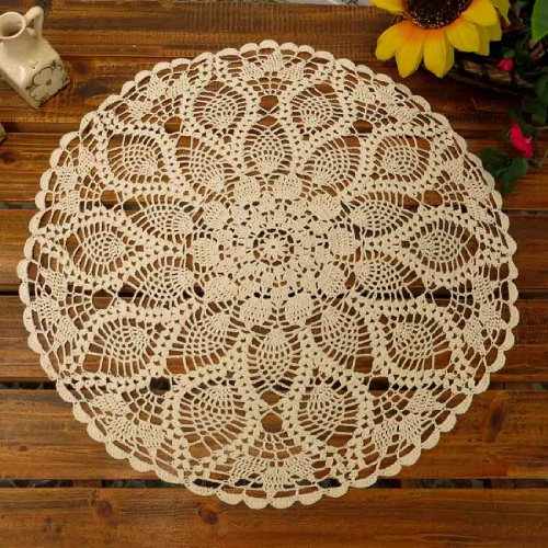 Product Cover kilofly Handmade Crochet Cotton Lace Table Sofa Doily, Waterlily, Beige, 20 inch