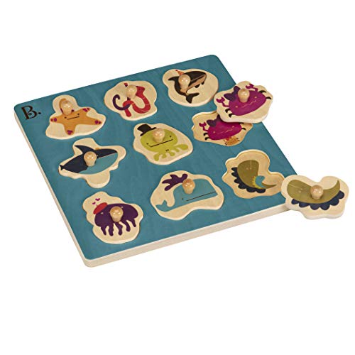 Product Cover B. Toys - Hide N' Sea Underwater Peg Puzzle - Classic Wooden Puzzles for Toddlers with 9 Chunkypiece - Sea Animals & Shape Sorting - Natural Wood Toddler Puzzles