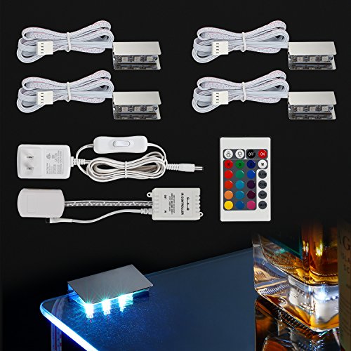 Product Cover TORCHSTAR Multicolor LED Glass Edge Lighting Kit: 4pcs LED Glass Shelf Lights + Controller + IR Remote + UL Listed Power Adapter for Glass Shelf, Glass Cabinet, Countertop Decorative Lighting