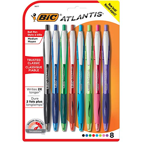 Product Cover BIC Atlantis Original Retractable Fashion Ball Pen, Medium Point (1.0 mm), Assorted Colors, 8-Count
