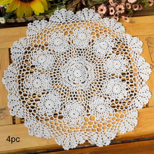 Product Cover kilofly Crochet Cotton Lace Table Placemats Doilies Value Pack, 4pc, Rosary, White, 15 inch