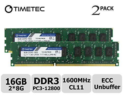 Product Cover Timetec 16GB KIT(2x8GB) DDR3L 1600MHz PC3-12800 Unbuffered ECC 1.35V 240 Pin UDIMM Server Memory Ram Module Upgrade (16GB KIT(2x8GB))