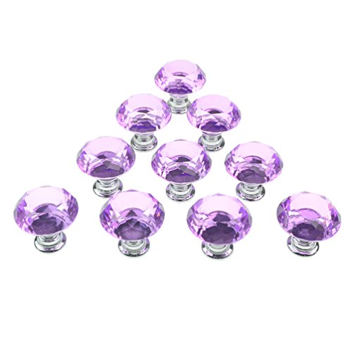Product Cover Dxhycc 10pcs Purple 30mm Flat Round Crystal Glass Cabinet Knobs Cupboard Drawer Pull Handles
