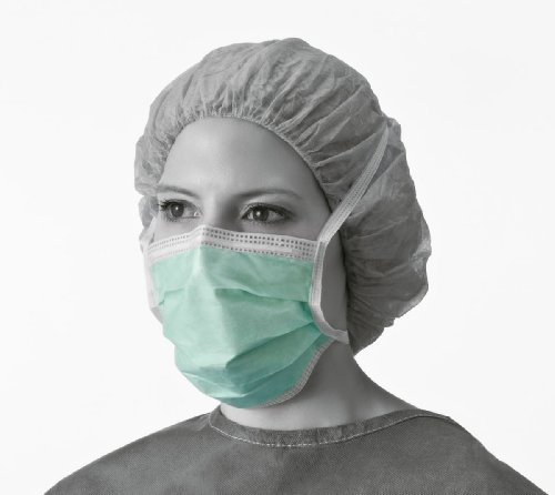 Product Cover Medline NON27379A Surgical Face Mask, Anti-Fog, Pleated Style, Cellulose, Film Strip, Latex Free, Green (Pack of 300)