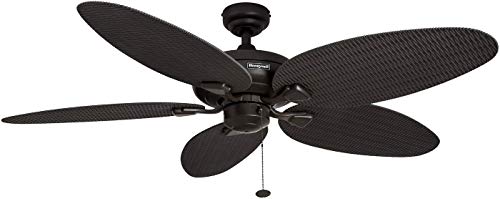 Product Cover Honeywell Duvall 52-Inch Tropical Ceiling Fan with Five Wet Rated Wicker Blades, Indoor/Outdoor Rated, Bronze