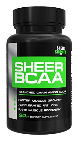 Product Cover Sheer Strength Labs BCAA Capsules - Extra Strength 1,950mg Branched Chain Amino Acids Muscle Building Post Workout Supplement, 90 Easy-Swallow Veggie Caps, 30 Day Supply
