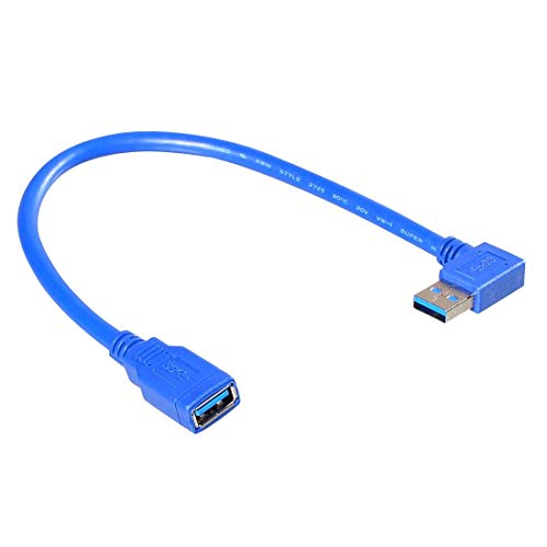 Product Cover Smays Left Angle USB 3.0 Male to Female Extension Cable (1 Foot = 30 Centimeters, Blue)