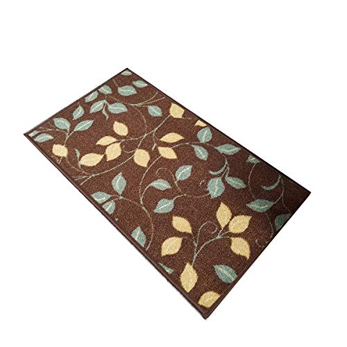 Product Cover Doormat 18x30 Brown Floral Kitchen Rugs and mats | Rubber Backed Non Skid Rug Living Room Bathroom Nursery Home Decor Under Door Entryway Floor Carpet Non Slip Washable | Made in Europe