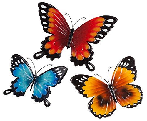 Product Cover Fox Valley Traders Indoor/Outdoor Metal Butterflies, Set of 3 - Blue, Yellow, and Orange Butterflies with 7