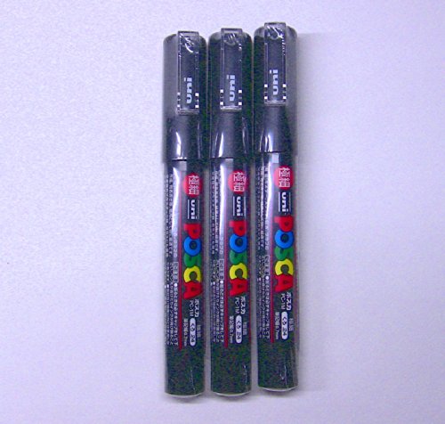 Product Cover Uni Posca Paint Marker PC-1M Black, 3 pens per Pack(Japan Import) [Komainu-Dou Original Package]