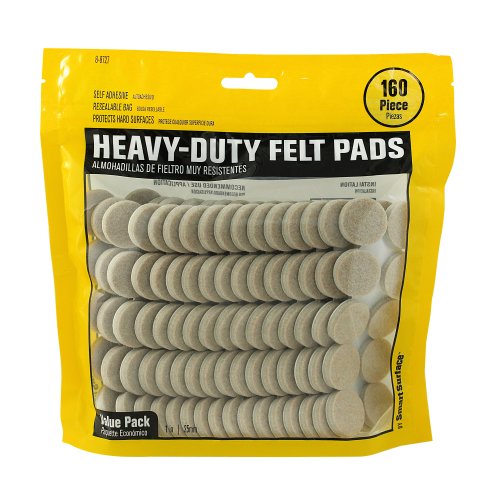Product Cover Smart Surface 8727 Heavy Duty Self Adhesive Furniture Felt Pads 1-Inch Round Oatmeal 160-Piece Value Pack in Resealable Bag