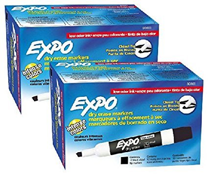 Product Cover Expo Low Odor Chisel Tip Dry Erase Markers, Black, (80001) (2 Dozen)