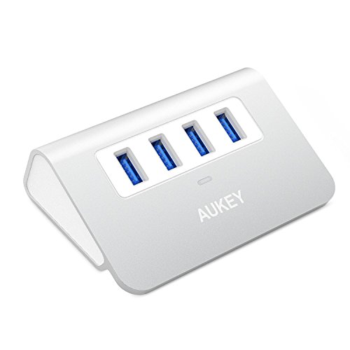 Product Cover AUKEY USB Hub 3.0 Portable Aluminum 4 Port USB 3.0 Hub for Data Transfer with 3.3ft USB Cable for MacBook Air, Mac Mini, iMac, Laptop, PC, USB Flash Drives, HDD Hard Drive (Silver)