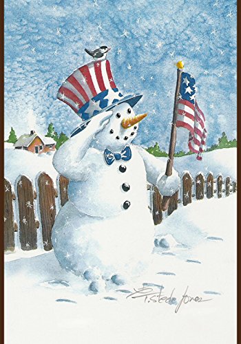 Product Cover Toland Home Garden Uncle Snowman 12.5 x 18 Inch Decorative Winter Snow Patriotic Salute USA Garden Flag