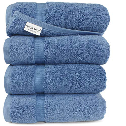 Product Cover SALBAKOS Turkish Cotton Large Bathroom Hotel Towel Set, 700 GSM, 27 by 54 Inch, Pack of 4, Blue