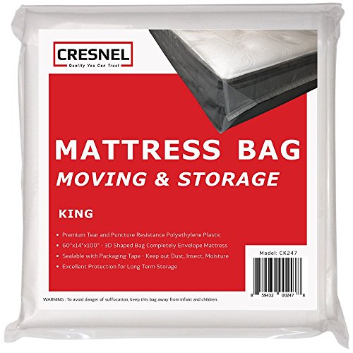 Product Cover CRESNEL Mattress Bag for Moving & Long-Term Storage - King Size - Enhanced Mattress Protection with 5 mil Super Thick Tear & Puncture Resistance Polyethylene