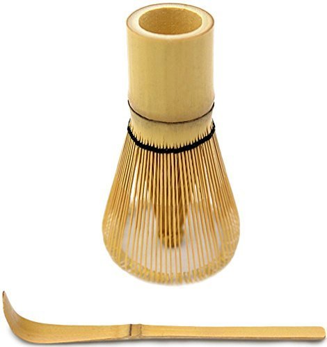 Product Cover Bamboo Whisk (Chasen) and Hooked Bamboo Scoop (Chashaku) - Matcha Tea Whisk for Matcha Tea Preparation - MatchaDNA Brand - Traditional Matcha Whisk Made from Durable and Sustainable Golden Bamboo