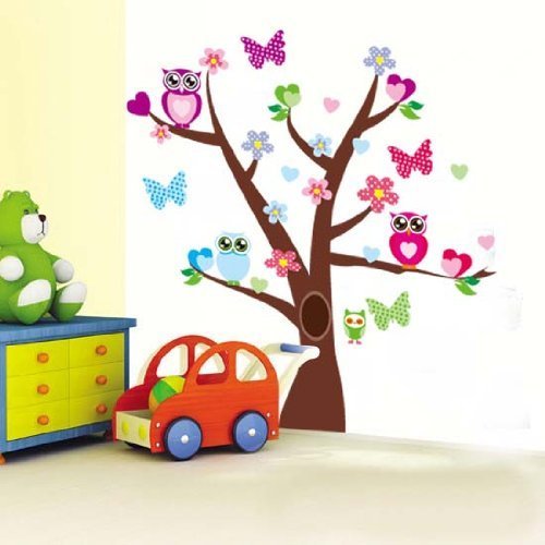 Product Cover Qudi Tree Butterfly Tree Owl Wall Decor Removable Sticker/Decal Set