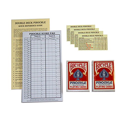 Product Cover D&W Custom Wood Designs Pinochle Score Pad Gift Set (Red): 40 Page Score Pad, Two Decks Red Bicycle Pinochle Playing Cards, Four Meld Tables and Double Pinochle Quick Reference Guide