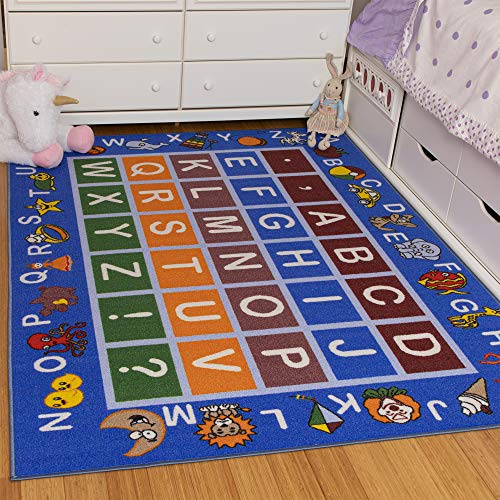 Product Cover JNA370036-5X7 , Blue : Ottomanson Jenny Collection Light Blue Frame with Multi Colors Kids Children's Educational Alphabet (Non-Slip) Area Rug, Blue, 5'0