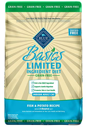 Product Cover Blue Buffalo Basics Limited Ingredient Diet Grain Free Natural Indoor Adult Dry Cat Food Fish & Potato 11-Lb