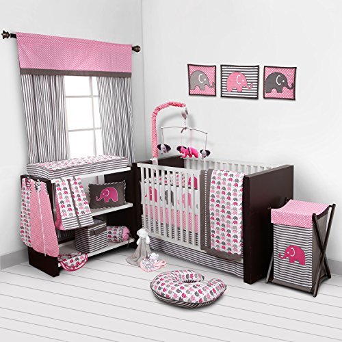 Product Cover Bacati - Elephants Pink/Grey 10-Piece Nursery in a Bag Girls Crib Baby Bedding Set with Bumper Pad