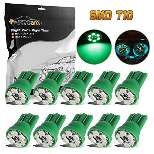 Product Cover Partsam 10x T10 Wedge 168 194 W5W 2825 Green Instrument Gauge Cluster Panel LED Light Bulbs