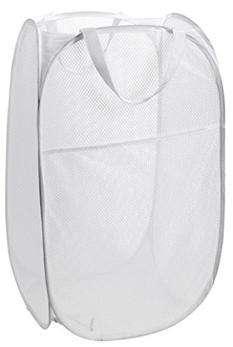 Product Cover Mesh Popup Laundry Hamper - Portable, Durable Handles, Collapsible for Storage and Easy to Open. Folding Pop-Up Clothes Hampers are Great for The Kids Room, College Dorm or Travel. (White)