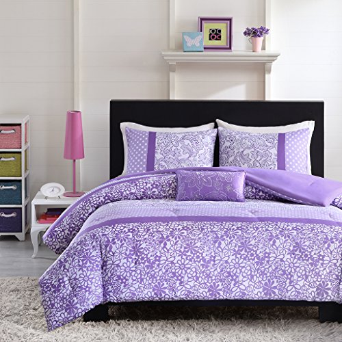 Product Cover Mi-Zone Riley Comforter Set Twin/Twin XL Size - Purple, Floral - 3 Piece Bed Sets - Ultra Soft Microfiber Teen Bedding for Girls Bedroom