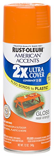 Product Cover Rust Oleum 280698 American Accents Ultra Cover 2X Spray Paint, Gloss Real Orange, 12-Ounce