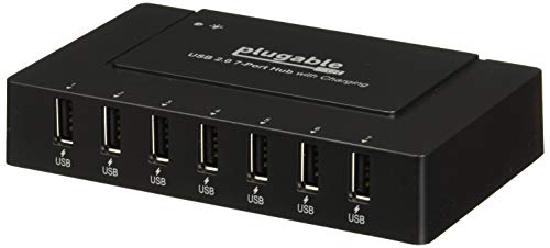 Product Cover Plugable USB 2.0 7-Port High Speed Charging Hub with 60W Power Adapter and BC 1.2 Charging Support for Android, Apple iOS, and Windows Mobile Devices