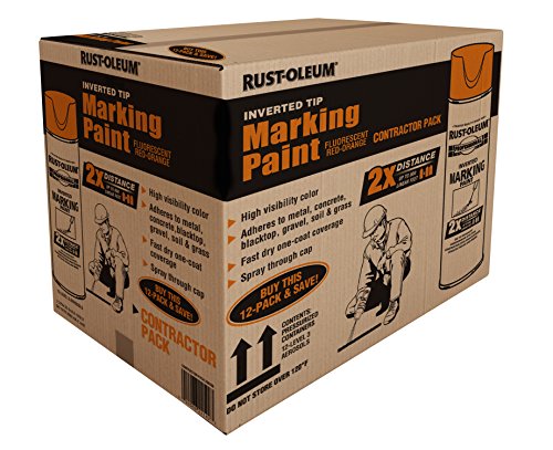 Product Cover Rust-Oleum 266599 Professional 2X Distance Inverted Marking Spray Paint 15 Oz, Fluorescent Red Orange, Contractor 12 Pk
