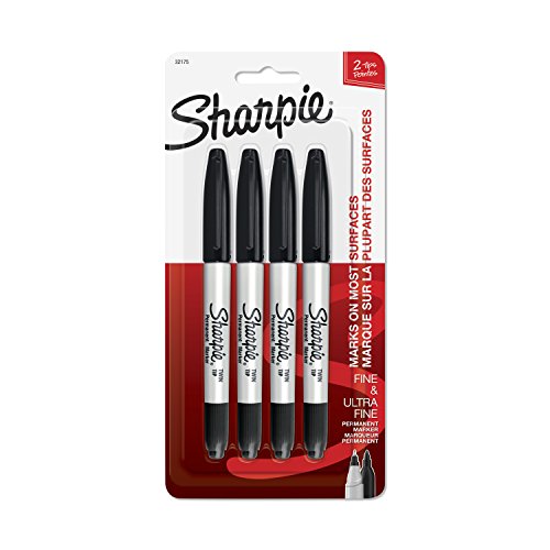 Product Cover Sharpie Twin Tip Permanent Markers, Fine & Ultra-Fine Points, Black, 4 Pack (32175PP)