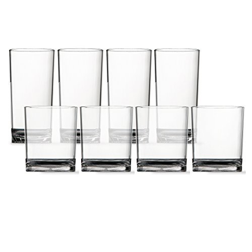 Product Cover US Acrylic, LLC 8 Pieces Unbreakable Clear Tritan Plastic Cup Tumblers 4 14-oz rocks and 4 18-oz Water