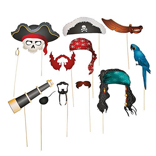 Product Cover Fun Express Pirate Photo Booth Props | Stick Paper Accessories | 12 Count | Great for Birthday Bash, Costume Parties, School Fair, Classroom Activities