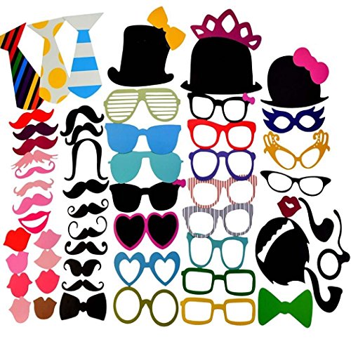 Product Cover Miayon 58PCS Colorful Props On A Stick Mustache Photo Booth Party Fun Wedding Favor Christmas Birthday Favor