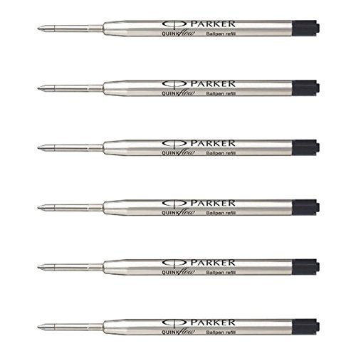 Product Cover Parker QuinkFlow Ink Refill for Ballpoint Pens, Medium Point, Black Pack of 6 Refills (1782469)