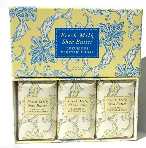 Product Cover Fresh Milk Shea Butter Luxurious Spa Soap Set by Greenwich Bay Trading Co. Individually Wrapped 3 x 4.3 oz in Gift Box