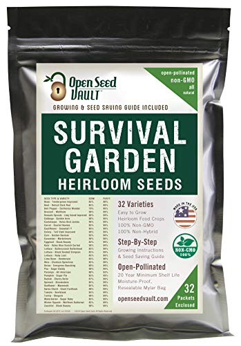 Product Cover Survival Garden 15,000 Non GMO Heirloom Vegetable Seeds Survival Garden 32 Variety Pack by Open Seed Vault