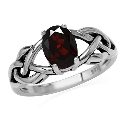 Product Cover Silvershake 1.4ct. 8X6mm Natural Oval Shape Garnet 925 Sterling Silver Celtic Knot Solitaire Ring