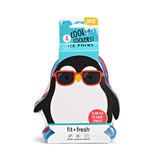 Product Cover Fit & Fresh Cool Coolers, Slim Ice Packs for Lunch Boxes, Bags and Coolers,  Penguin Shapes for Kids, Set of 4, Multicolored