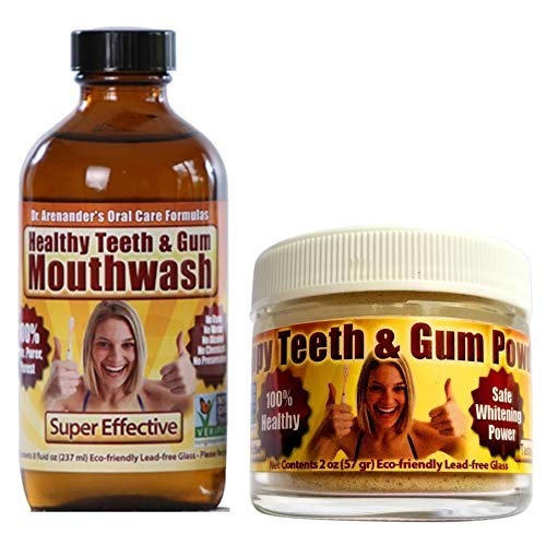 Product Cover Gum Disease Help! Happy Teeth & Gum KIT - Helps Gum Recession, Removes Plaque - Organic/nonGMO Happy Teeth & Gum Powder and Healthy Teeth & Gum Mouthwash for Maximum Preventive Oral Care
