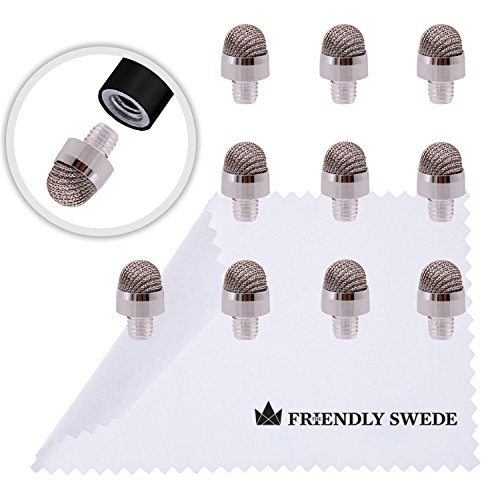 Product Cover Pack of 10 Replacement Fiber Tips for The Friendly Swede Replaceable Fiber Tip Capacitive Stylus Pens Only + Cleaning Cloth