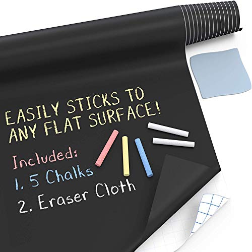Product Cover Kassa Wall Sticker Chalkboard Contact Paper (Black) - 5 Colored Chalks and Eraser Cloth Included - B