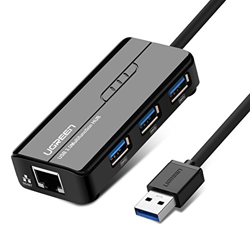 Product Cover UGREEN USB 3.0 Hub Ethernet Adapter 10/100/1000 Gigabit Network Converter with USB 3.0 Hub 3 Ports for Nintendo Switch, Windows Surface Pro, MacBook Air/Retina, iMac Pro, Chromebook, PC