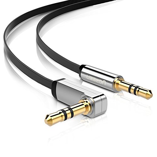 Product Cover UGREEN 3.5mm Audio Cable, Stereo Aux Jack to Jack Cable 90 Degree Right Angle Auxiliary Cord Compatible for Beats, iPhone, iPod, iPad, Tablets, Speakers, 24K Gold Plated Male to Male Black (1.5FT)