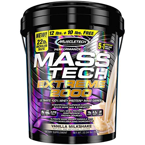Product Cover MuscleTech Mass Tech Mass Gainer Whey Protein Powder, Build Muscle Size & Strength with High-Density Clean Calories, Vanilla Milkshake, 22lbs (10kg)