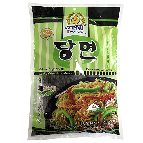 Product Cover SUNGIVEN Sweet Potato Glass Noodles, Korean Vermicelli Pasta, Fat-free and Gluten-free, 100% Sweet Potato Starch, No Additive, No Alum inside , 14.11 Ounce