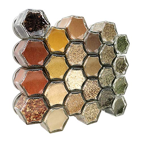 Product Cover Gneiss Spice Everything Spice Kit: 24 Magnetic Jars Filled with Standard Organic Spices/Hanging Magnetic Spice Rack (Small Jars, Silver Lids)