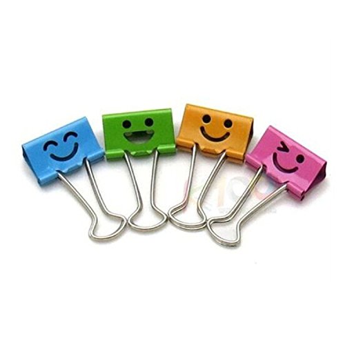 Product Cover Pack of 40 Cute Lovely Smiling Face Spring-Loaded File Organizer Paper Holder Metal Binder Clips, Assorted Color